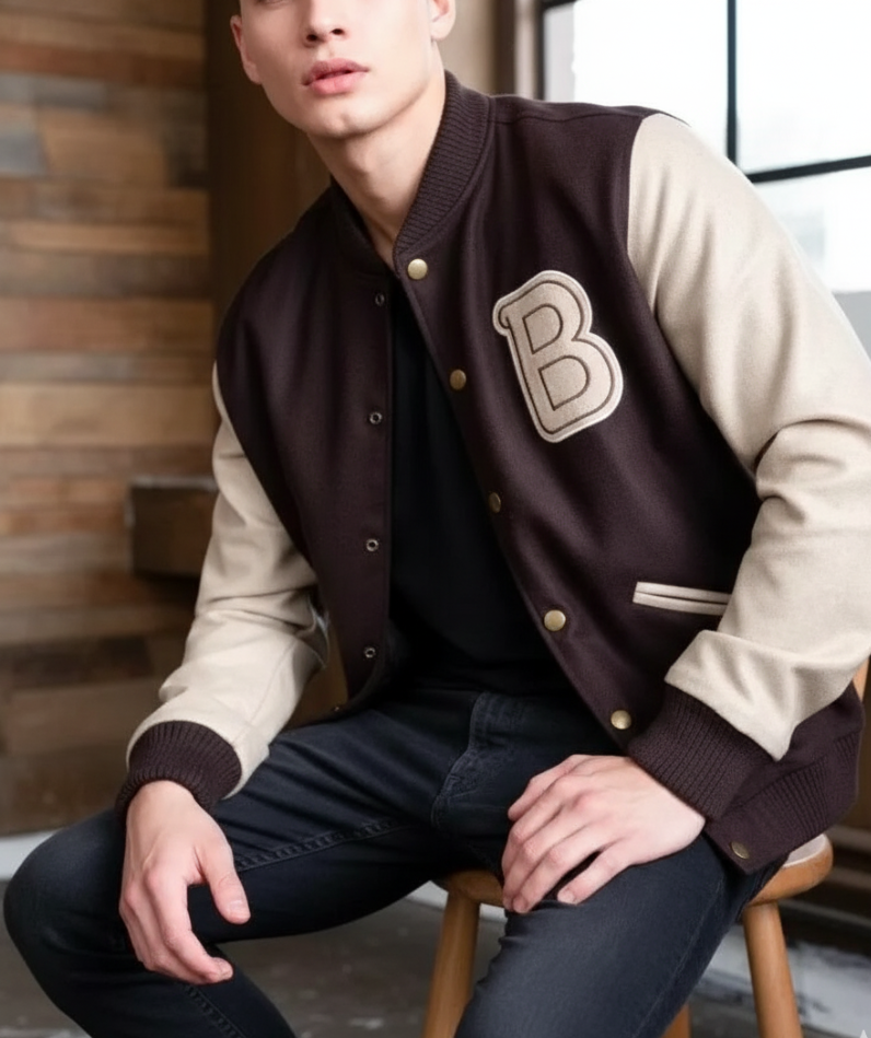 Men's Brown Wool Varsity Jacket