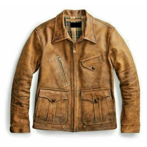 1920's Newboy Vintage Look Distressed Tan Real Leather Jacket Men Coat
