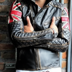 Men's British Flag Leather Motorcycle Jacket