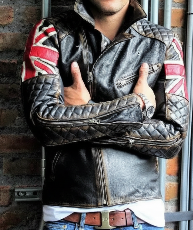 Men's British Flag Leather Motorcycle Jacket - Image 2