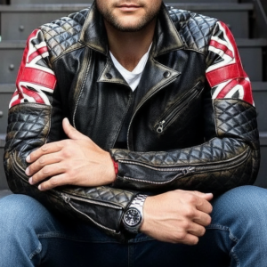Men's British Flag Leather Motorcycle Jacket