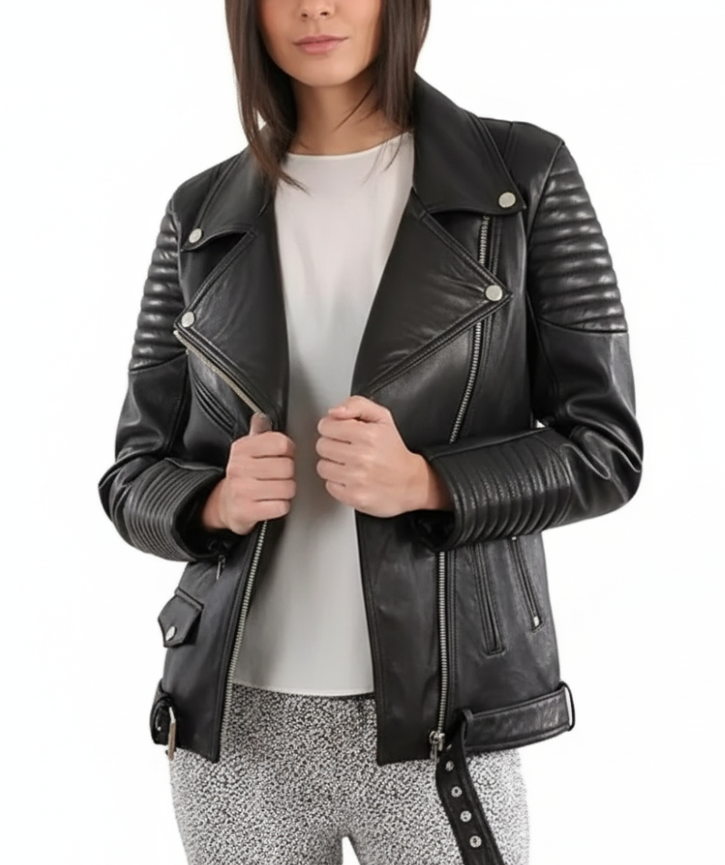 Genuine real Leather Jacket for Women | Slim Fit Black Biker Bomber Coat