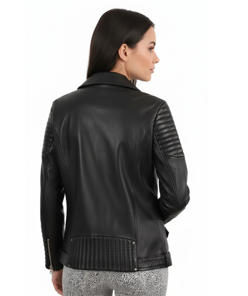 Genuine real Leather Jacket for Women | Slim Fit Black Biker Bomber Coat - Image 2