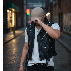 Men's Real Black Leather Motorcycle Vest