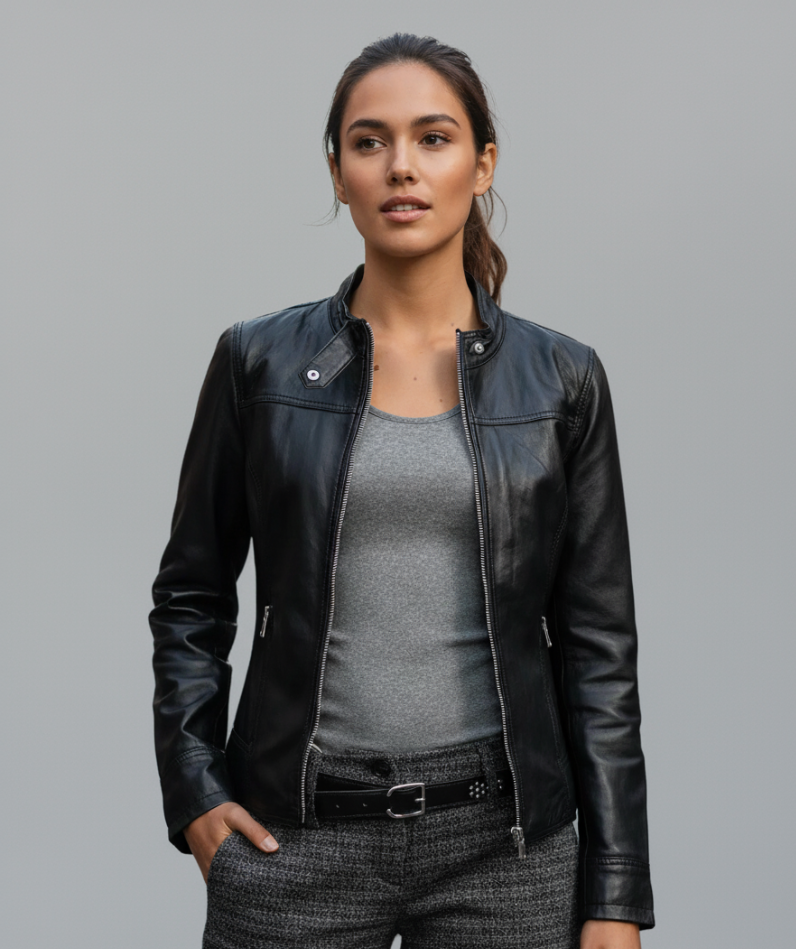 Women's Black Real Cowhide Biker Jacket