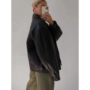 90's Oversized Bomber Jacket Retro Vintage Classic Leather Jacket