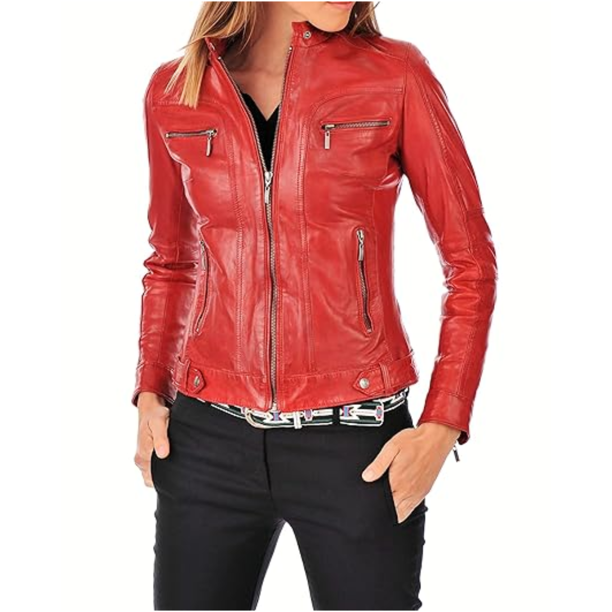 Aaron Craft Women's real Leather Bomber Biker Jacket