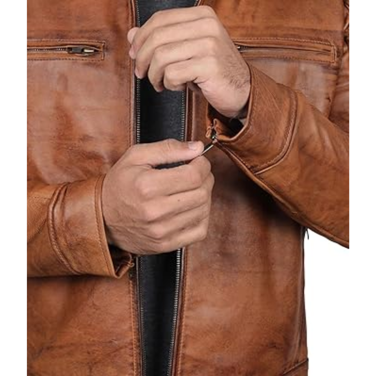 Antique Motorcycle Brown Real Cowhide Biker Jacket For Men's - Image 2