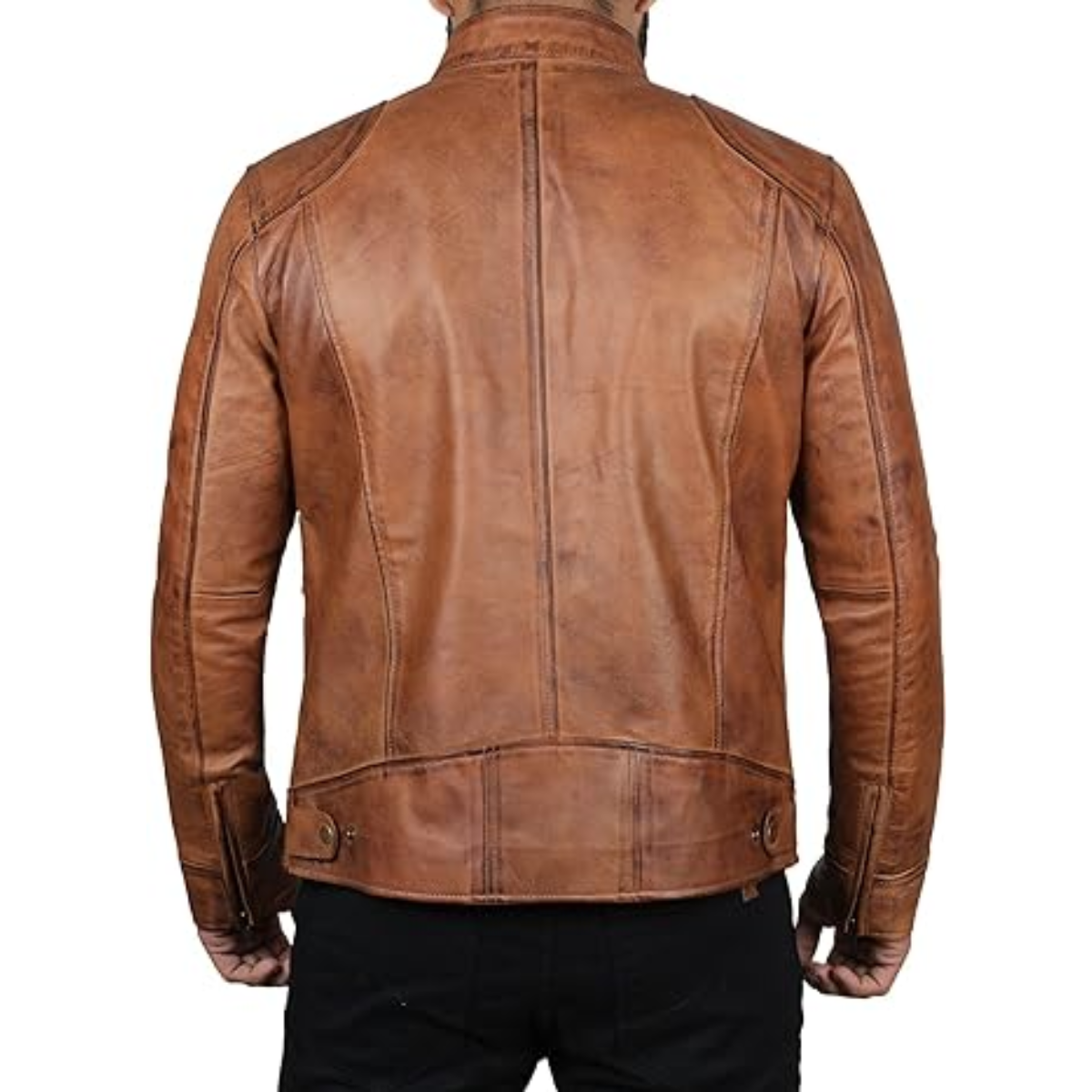 Antique Motorcycle Brown Real Cowhide Biker Jacket For Men's - Image 3