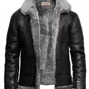 Aviator Black RAF B3 Shearling Grey Fur Leather Jacket