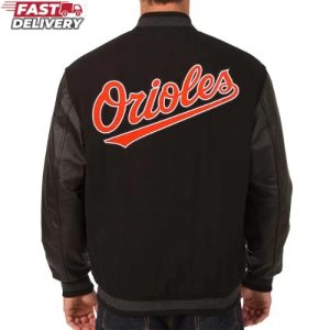 Baltimore Orioles Black Wool and Genuine Leather Varsity Letterman Men's Jacket