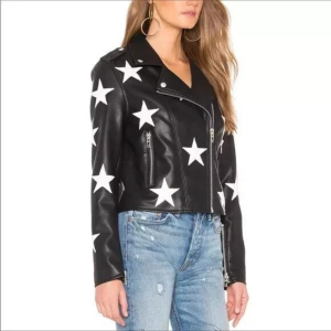 Black Ladies Genuine Leather Jacket Women, Fashion Leather Jacket Women Star Jacket