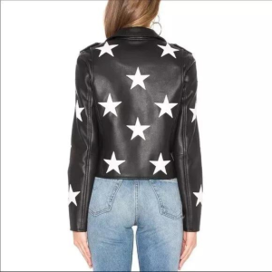 Black Ladies Genuine Leather Jacket Women, Fashion Leather Jacket Women Star Jacket
