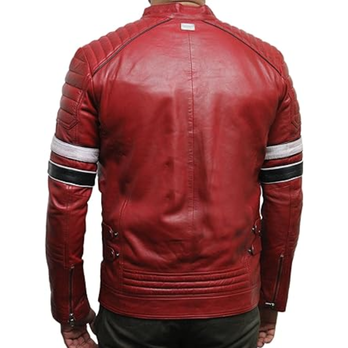 Black Cowhide Jacket Mens - Cafe Racer Real sheepskin Cowhide Distressed Motorcycle Jacket - Image 4