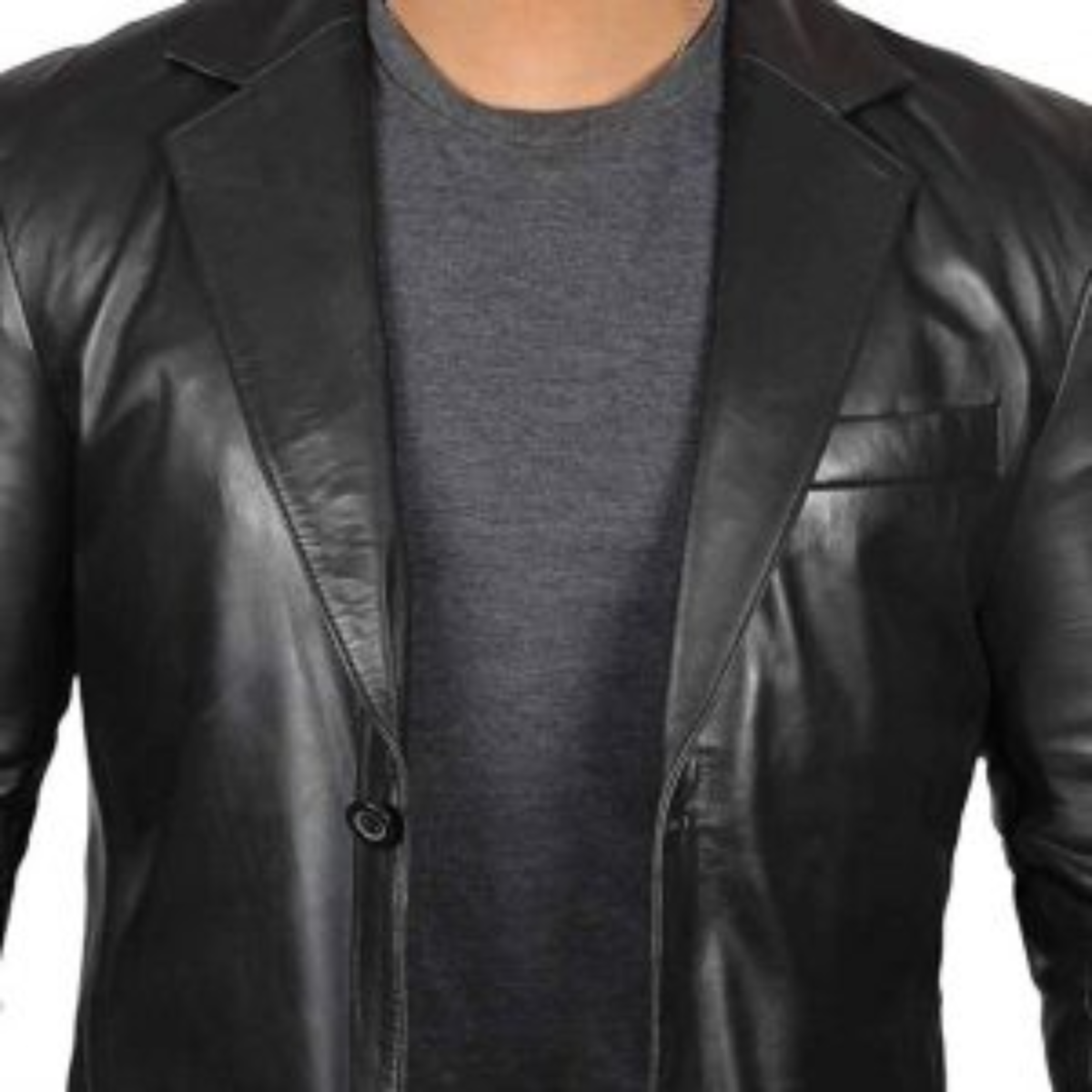 Black Real real Leather Blazer for Men - Image 2