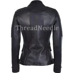 Black Women's Quilted Slim Fit Biker Style Moto Real Leather Jacket