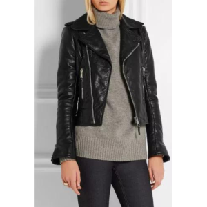 Black Women's real Slim Fit Biker Style Real Leather Jacket