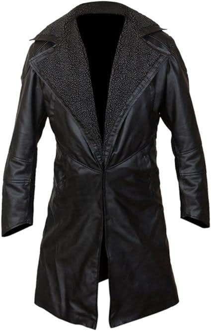 Blade Runner 2049 Office K Ryan Gosling Cosplay Mens Fur Shearling Collar Winter Leather Tranch Coat