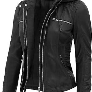 Blingsoul Leather Jacket Women - Real real Womens Leather Jackets with Removable Hood