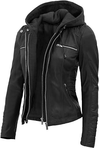Blingsoul Leather Jacket Women - Real real Womens Leather Jackets with Removable Hood