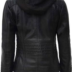 Blingsoul Leather Jacket Women - Real real Womens Leather Jackets with Removable Hood