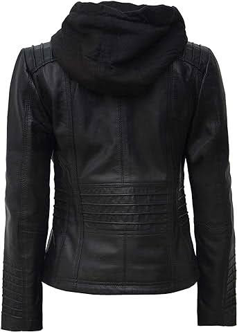 Blingsoul Leather Jacket Women - Real real Womens Leather Jackets with Removable Hood - Image 2