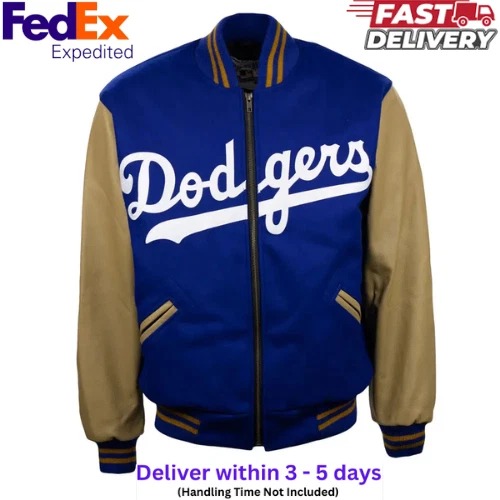 Brooklyn Dodgers 1951 Wool & Leather Full-Zip Varsity Letterman Men's Jacket - Image 4