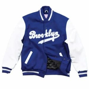 Brooklyn Dodgers Blue Wool Genuine Leather Sleeves Varsity Women Bomber Jacket