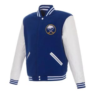 Buffalo Sabres Wool and Genuine Leather Sleeves Varsity Men's Bomber Jacket