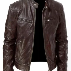 Cafe Racer Biker Leather Jacket Soft Sheep Skin Leather Black & Brown