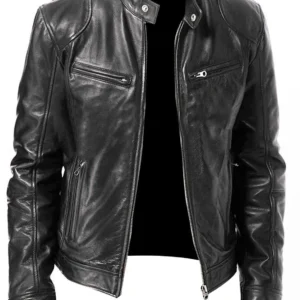 Cafe Racer Biker Leather Jacket Soft Sheep Skin Leather Black & Brown