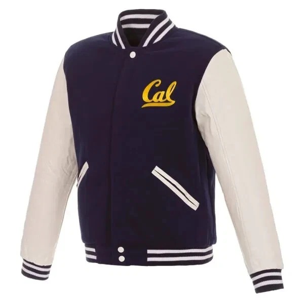 California Golden Bears Navy Blue Wool and Genuine Leather Varsity Men's Jacket - Image 2