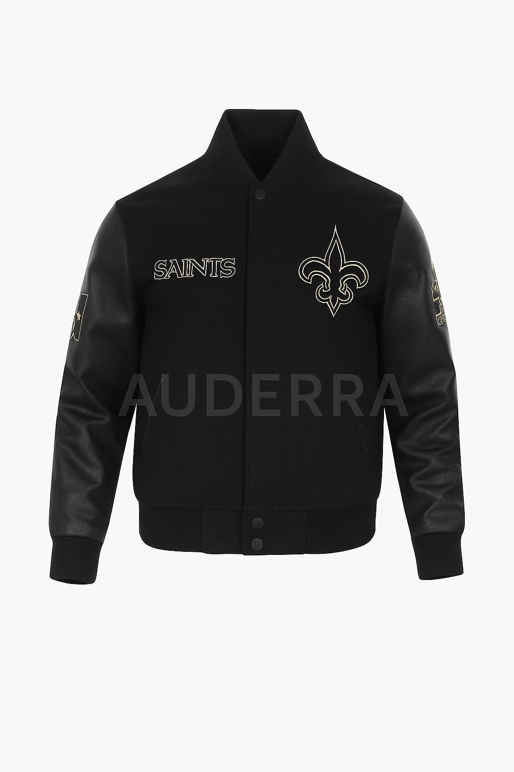 New Orleans Saints Black Wool Genuine Leather Sleeves Varsity Letterman Jacket - Image 2