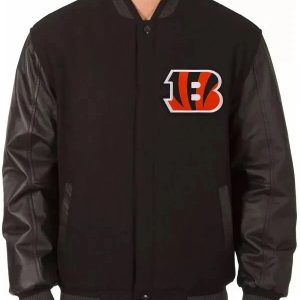 Cincinnati Bengals Black Wool and Genuine Leather Sleeves Varsity Men's Jacket