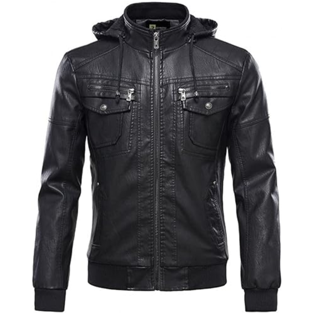 Classic Removable Black Hooded Mens Real Leather Jacket Shirt Look