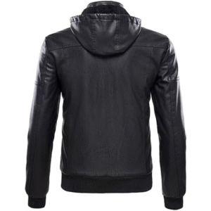 Classic Removable Black Hooded Mens Real Leather Jacket Shirt Look