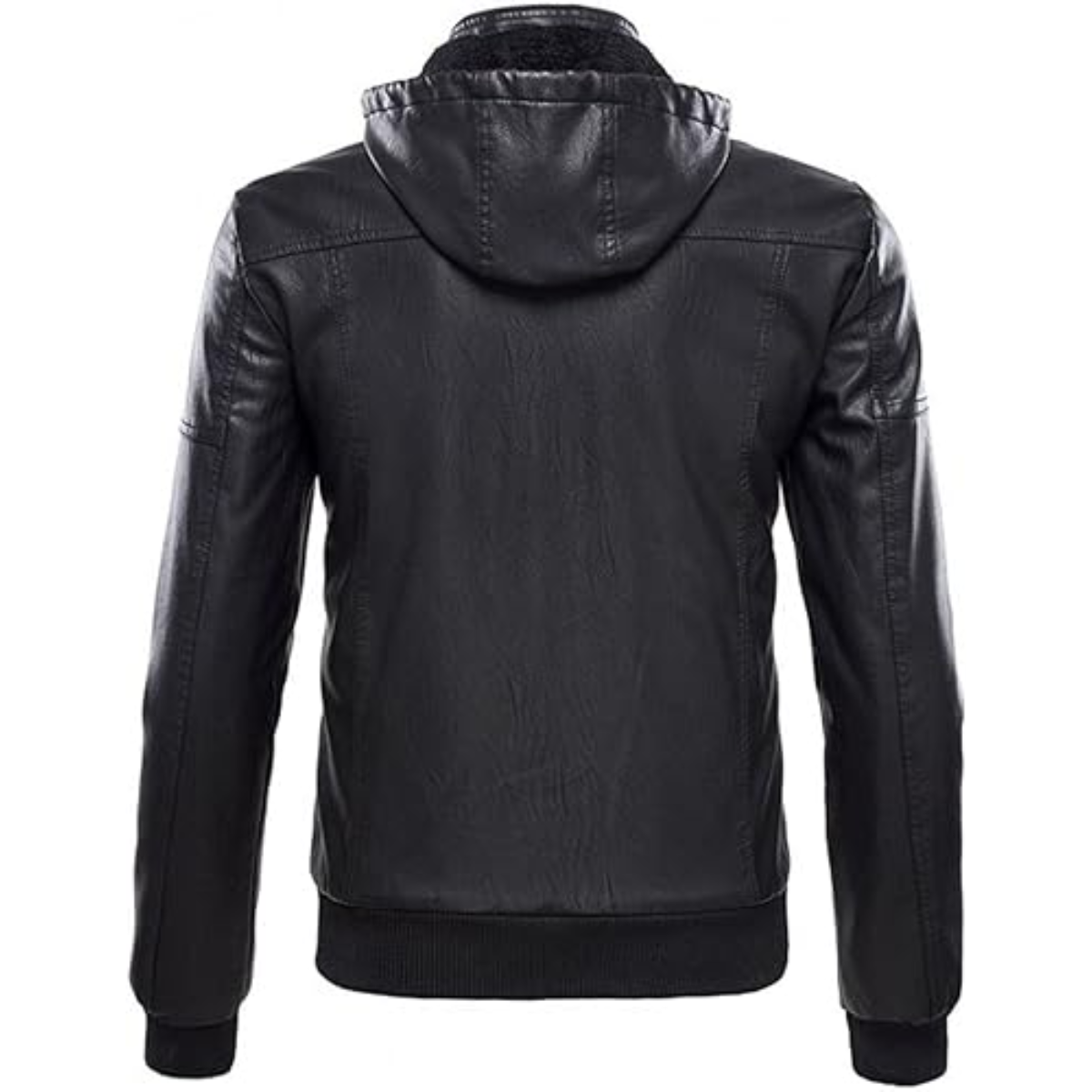 Classic Removable Black Hooded Mens Real Leather Jacket Shirt Look - Image 2