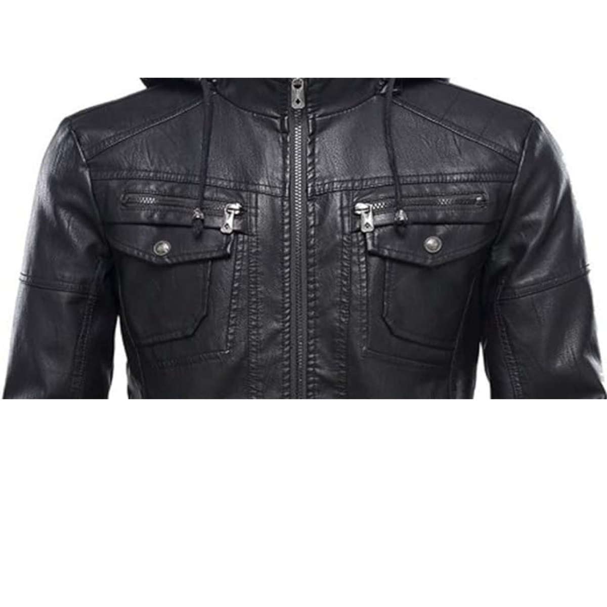 Classic Removable Black Hooded Mens Real Leather Jacket Shirt Look - Image 3
