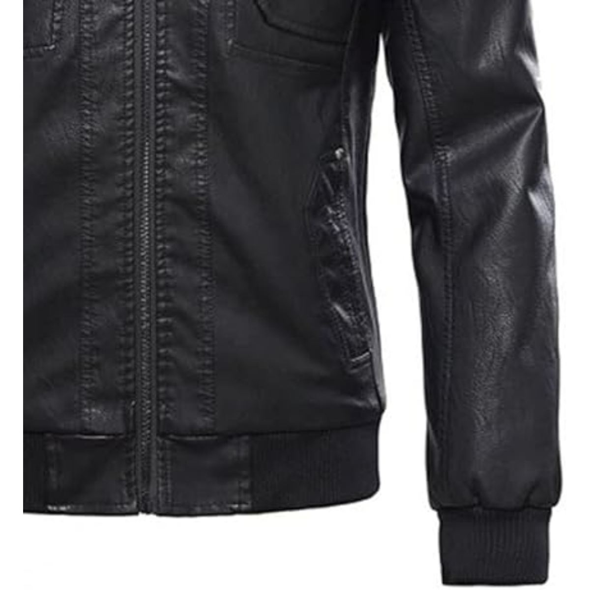 Classic Removable Black Hooded Mens Real Leather Jacket Shirt Look - Image 4