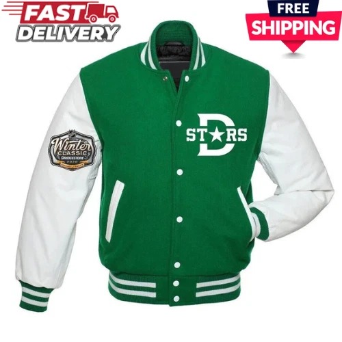 Dallas Stars Classic Green Wool Genuine Leather Sleeves Varsity Letterman Jacket