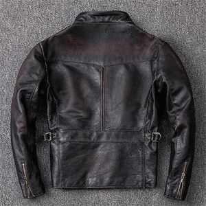 Distressed Men's Leather Jacket Vintage Black 100% Calfskin Coat