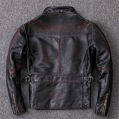 Distressed Men's Leather Jacket Vintage Black 100% Calfskin Coat - Image 2