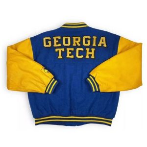 Georgia Tech 90’s Blue Wool Genuine Leather Sleeves Varsity Letterman Men Jacket