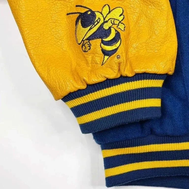 Georgia Tech 90’s Blue Wool Genuine Leather Sleeves Varsity Letterman Women Jacket - Image 3