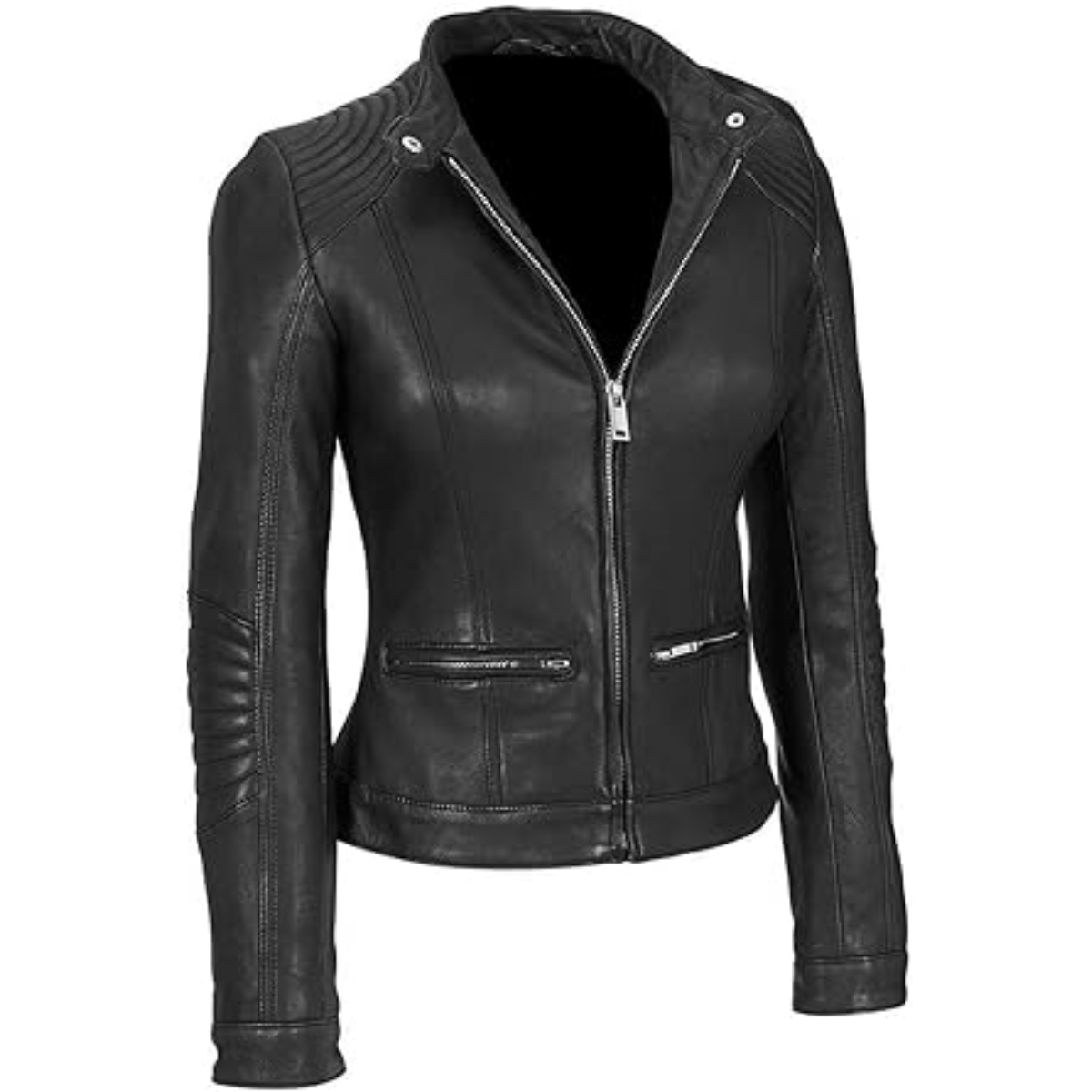 GetYouStyle Crysto Women Black Genuine real Leather Jacket Slim Fit and Missy