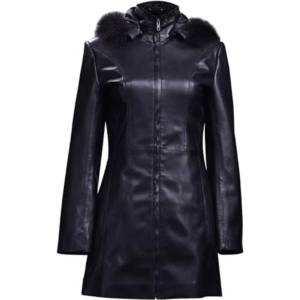 GetYouStyle Stella Black Long Trench Coat Blazar Women Real Leather Removable Fur Hood New Trend