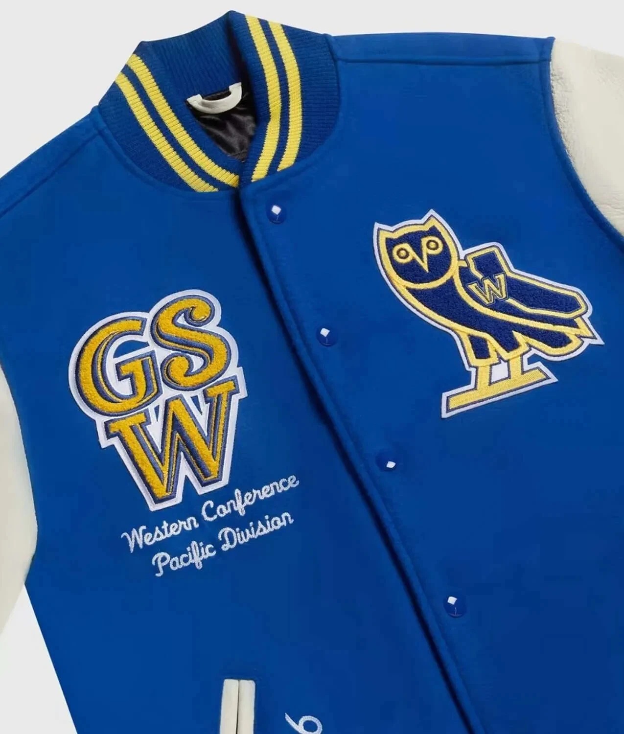 Golden State Warriors Wool Genuine Leather Sleeves Varsity Women Letterman Jacket - Image 3