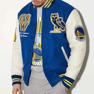Golden State Warriors Wool Genuine Leather Sleeves Varsity Men Letterman Jacket