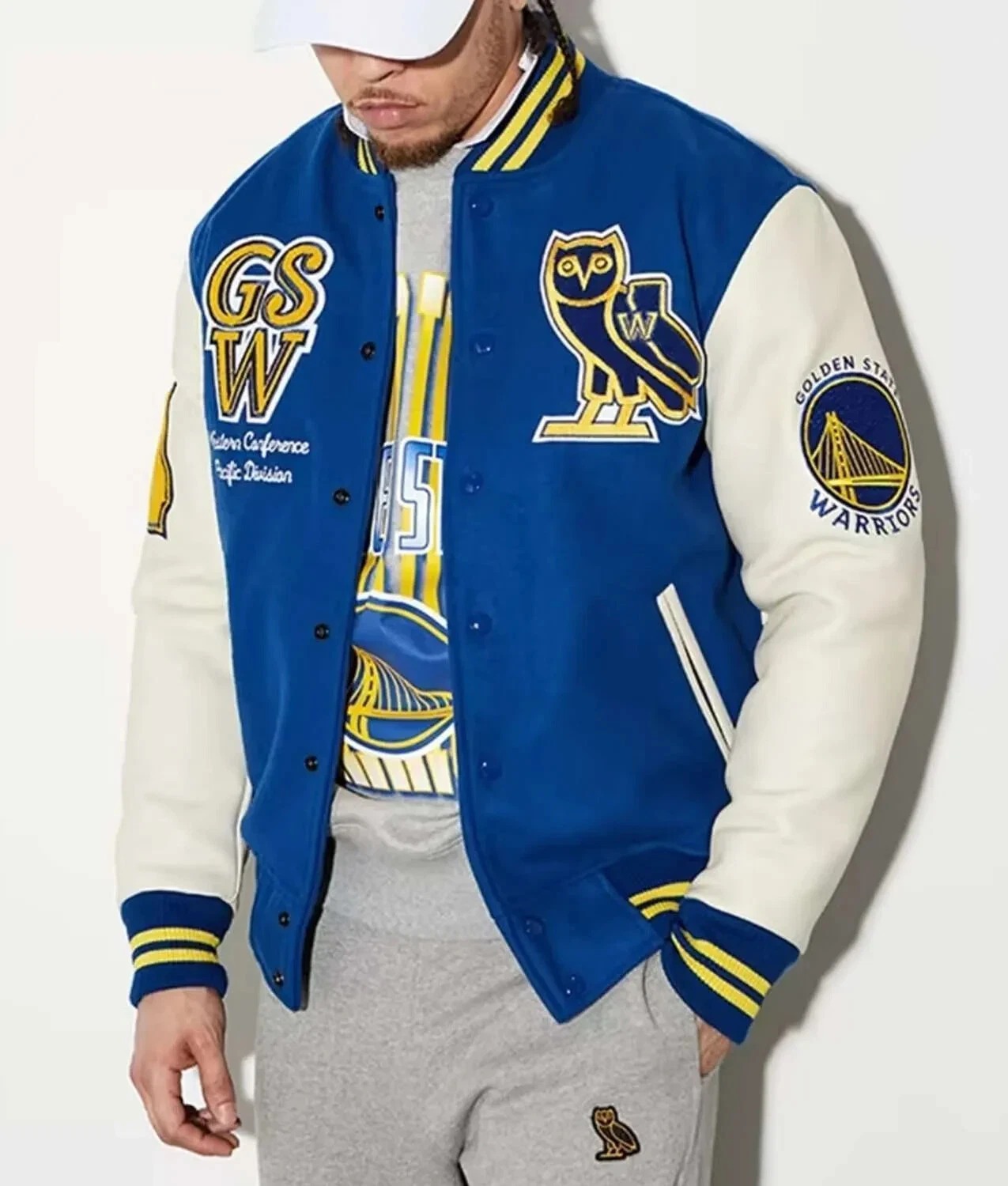 Golden State Warriors Wool Genuine Leather Sleeves Varsity Women Letterman Jacket