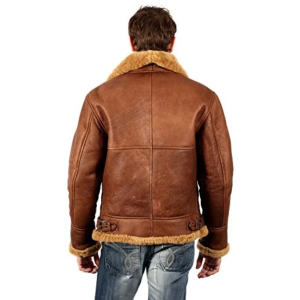 Infinity Men’s Brown B3 Aviator Sheepskin WW2 Bomber Leather Pilot Jacket